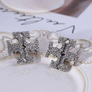 NWOT Tory Burch Silver T Logo Large Crystal Clip-On Earrings